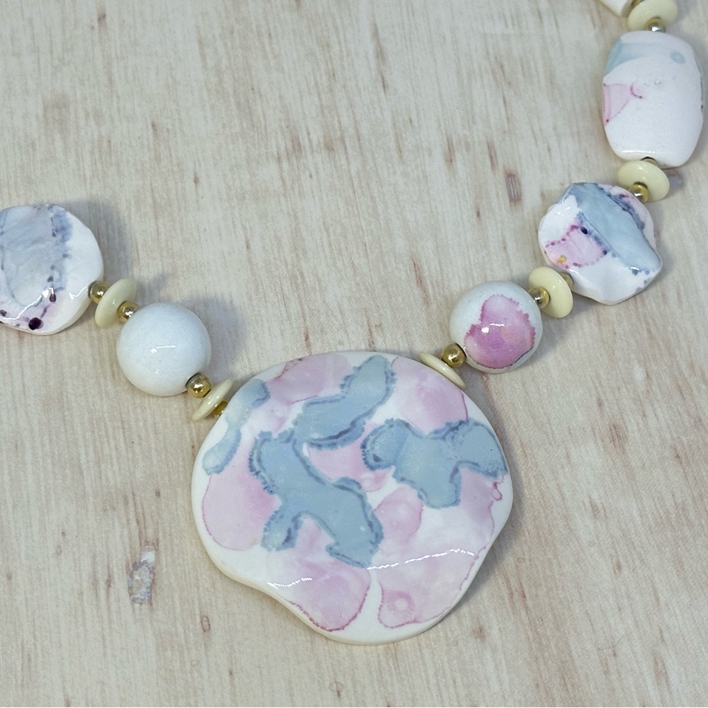 Vintage Ceramic bead necklace hand painted made in Japan.